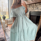 Breeze Belt Puff Sleeve Gauze Midi