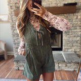 Olive Corduroy Pleated Romper
