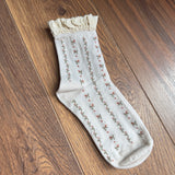 Cream Floral Crochet Trim Socks
