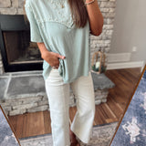 Penelope Pale Aqua Pearled Flowy Short Sleeve