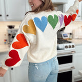 Love You Mean It Ivory Rainbow Heart Patch Sweater