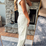 Cream/Taupe Gingham Denim Overalls