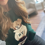 Green Hoodie Bear Graphic Sweater