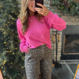 Fuchsia Front Seam Round Neck Sweater