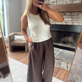 Ivory Crochet Trim Knit Tank Top