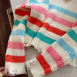 Simple The Sweetest Ivory Multi Cropped Distressed Hem Sweater