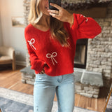 Red Bow Embellished Sweater