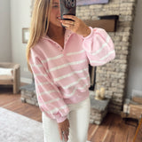 Pink Shoreline Stripe Snap Pullover