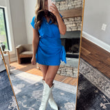 Caroline French Blue Satin Tie-waist Mini