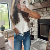 Anika Off White Linen Bubble Hem Tank Top