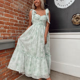 Enchanting Allure Sage Floral Tiered Midi