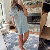 Calla Washed Light Denim Short Sleeve Mini