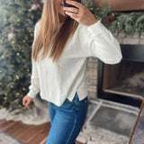 Cream Washed Pocket Knit Top