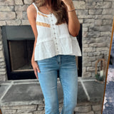 Sol Off White Tiered Button Down Tank