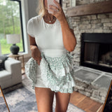 Sage Annette Floral Tiered Ruffle Mini Skirt