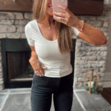 Chey White Pearl Buttery Soft Short Sleeve Top