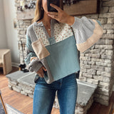 Azure Gauze Quilt Contrast Top