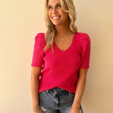 Break Out Peacock Pink Rib. Knit Top
