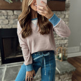 On Point Ocean Blue/Coral Mini Stripe Oversized Crew