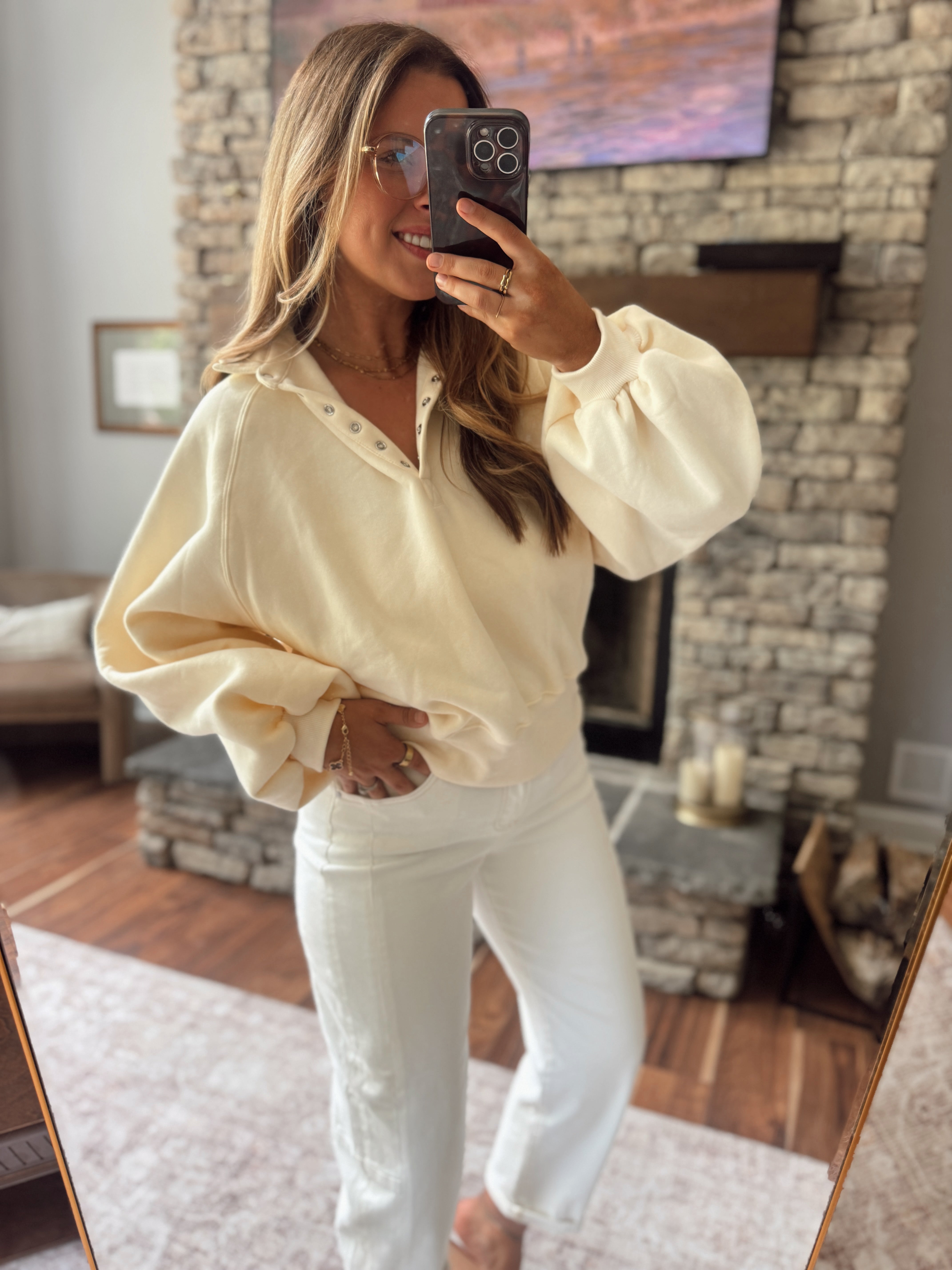 Light Yellow Montauk Snap Button Pullover