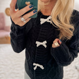 Always In Style Black Bow Accent Cable Knit Cardi IN STORE