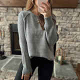 Cozy Outcomes H Grey Chenille Raglan Sweater