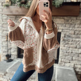 Rowan Oat/Choco Berry Pattern Quilt Mix Hooded Button Up