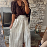 Cream Smocked Floral Striped Multi Button Down Maxi Skirt