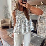 Navy Floral Gauze Sleeveless Top