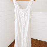 Ella White Square Neck Corset Tie Adjustable Waist Button Down Midi