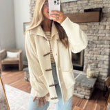 Ivory Ribbed Toggle Longline Cardigan