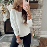 Dripping In Gems Ivory Rhinestone Boat Neck 3/4 Sleeve