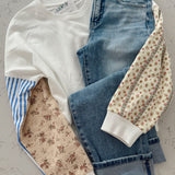 Willa White Multi Decorative Sleeve Pullover