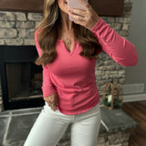 Coral Pink Nadine Notched Neckline Long Sleeve