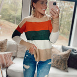 Sincere Wish Taupe/ Hunter Green Stripe Sweater