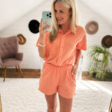 Check Yes Salmon Button-Up Shirt & Shorts Set