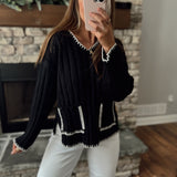 Blair Black Stitch Detailed Ribbed Sweater