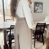 Lillian Mushroom Check Wide-Leg Jumpsuit