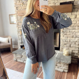 Charcoal Denim Pocket Full of Posies Top