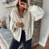 Taupe Oversized Zip Up Cardigan