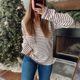 Cream & Coffee Striped Pocket Top