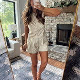 Taupe Elodie Button Up Tank and Shorts Set