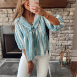 Cloud Wash Embroidered Collar Button Down Short Sleeve