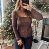 Brown Metallic Square Neck Top