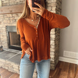 Camel Laidback Snap Henley Long Sleeve