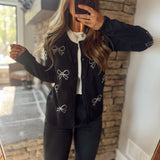 Black Rhinestone Bow Cardigan