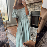 Breeze Belt Puff Sleeve Gauze Midi