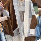 Plus Brown Color Block Cardigan