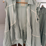 Sierra Pale Teal Embroidery/Lace Detailing Collared Sleeveless Cardi