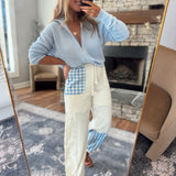 Blue Patchwork Wide Leg Pants